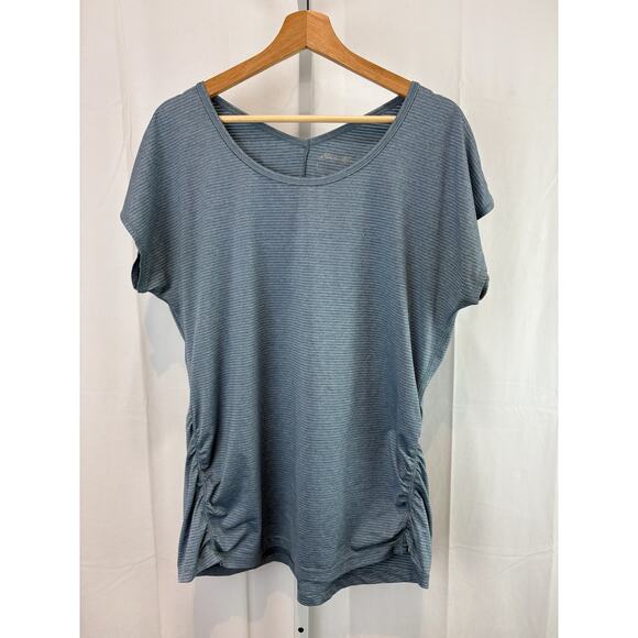 EDDIE BAUER XL Dolman Short Sleeve Performance Tee Scoop Neck Ruched Side Blue - Picture 1 of 7